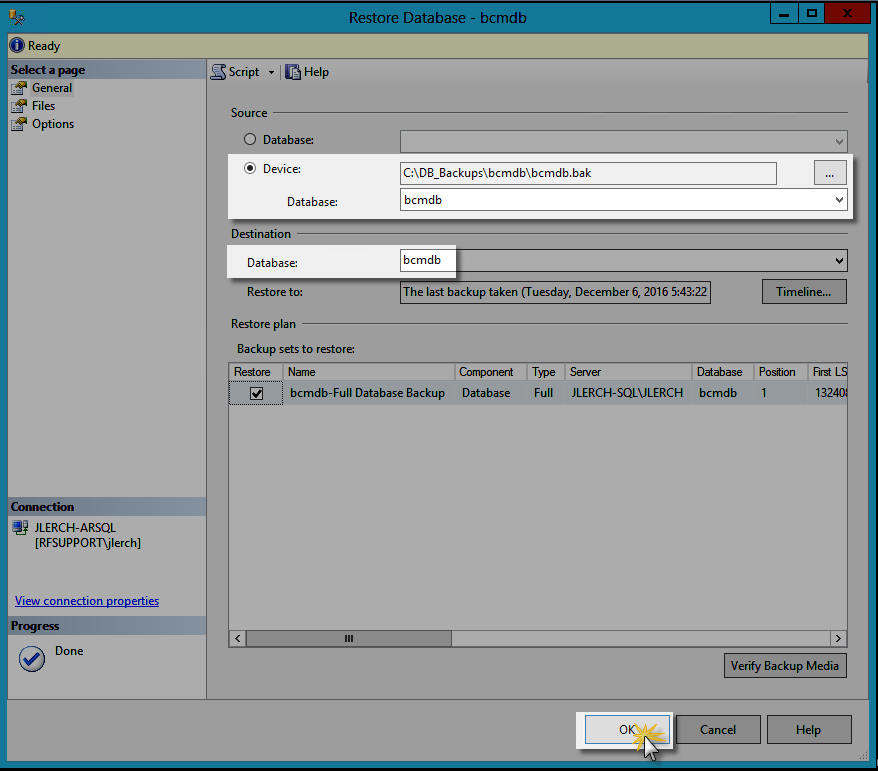 DB Restore Example