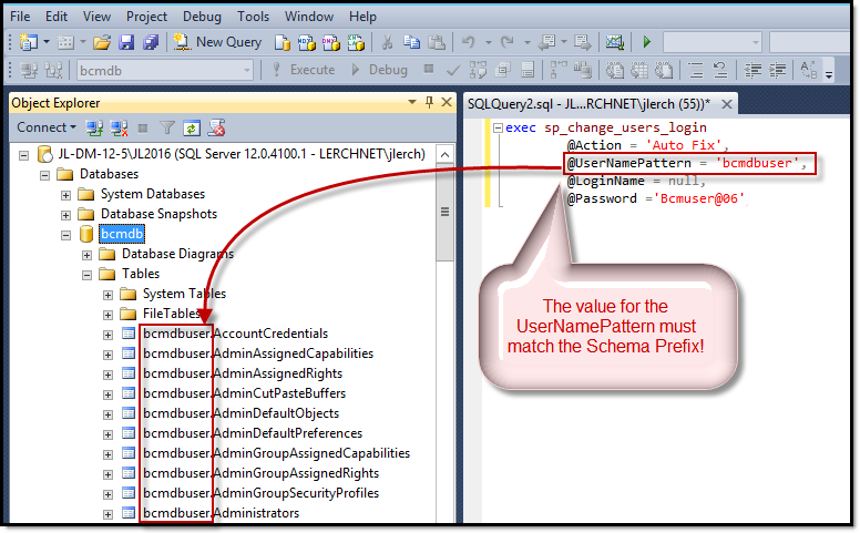 UserName and Schema Example